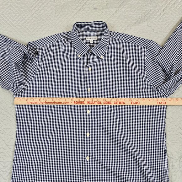 Peter Millar Shirt Mens L Blue White Gingham Check Button Up Cotton Silk Blend - Picture 5 of 10